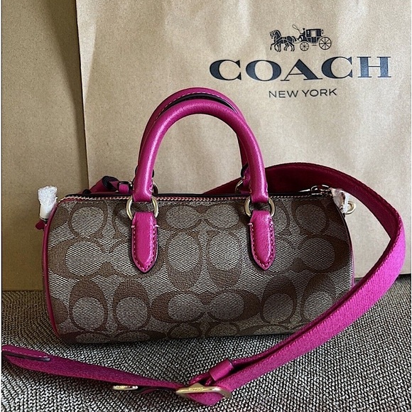 NWT COACH Lacey Crossbody CB874 In Signature Canvas Khaki/Cerise AUTHENTIC - Picture 3 of 6